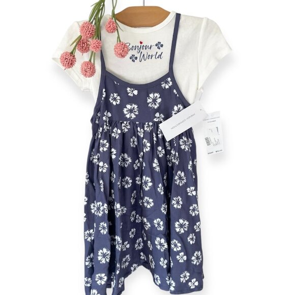 French Connection Girls 2-Piece Floral Dress & Bonjour World Tee - Picture 1 of 7